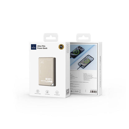 Wiwu Wi-P020 Ultra-Thin Explore Serisi Led Göstergeli Wireless M-safe Powerbank 15W 10000mAh Titanyum-Gold