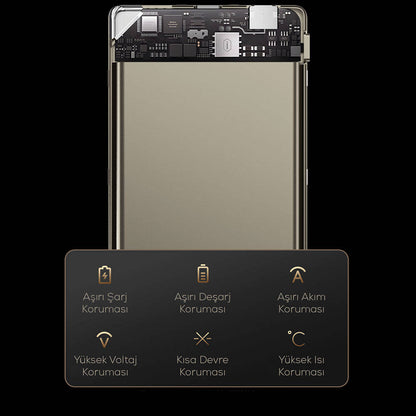 Wiwu Wi-P020 Ultra-Thin Explore Serisi Led Göstergeli Wireless M-safe Powerbank 15W 10000mAh Titanyum-Gold