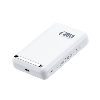 Wiwu Wi-P031 Qi2 Şarj Teknolojili LED Işık Göstergeli Standlı 30W Taşınabilir M-safe Wireless Powerbank 10.000mAh Beyaz