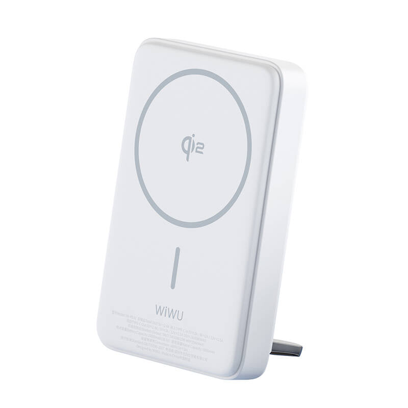 Wiwu Wi-P031 Qi2 Şarj Teknolojili LED Işık Göstergeli Standlı 30W Taşınabilir M-safe Wireless Powerbank 10.000mAh Beyaz