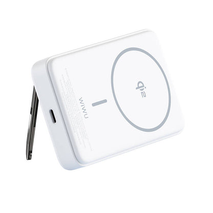 Wiwu Wi-P031 Qi2 Şarj Teknolojili LED Işık Göstergeli Standlı 30W Taşınabilir M-safe Wireless Powerbank 10.000mAh Beyaz