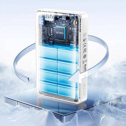 Wiwu Wi-P031 Qi2 Şarj Teknolojili LED Işık Göstergeli Standlı 30W Taşınabilir M-safe Wireless Powerbank 10.000mAh Beyaz