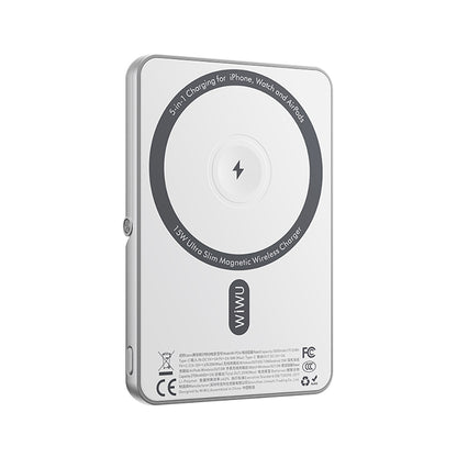 Wiwu Wi-P034 Dijital LED Göstergeli Standlı Kablosuz Powerbank 5000mAh 15W Gümüş