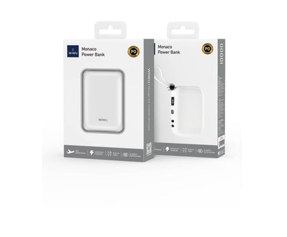 Wiwu Wi-P042 Monaco Serisi Lightning ve Type-C Kablolu Dijital LED Göstergeli Askılı Powerbank 10000mAh Beyaz