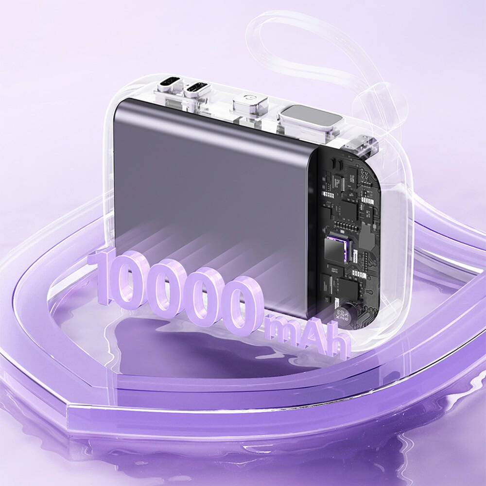 Wiwu Wi-P042 Monaco Serisi Lightning ve Type-C Kablolu Dijital LED Göstergeli Askılı Powerbank 10000mAh Beyaz