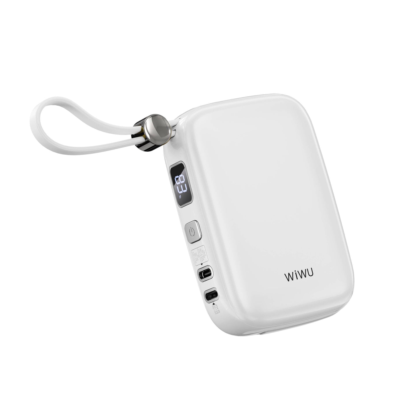 Wiwu Wi-P042 Monaco Serisi Lightning ve Type-C Kablolu Dijital LED Göstergeli Askılı Powerbank 10000mAh Beyaz