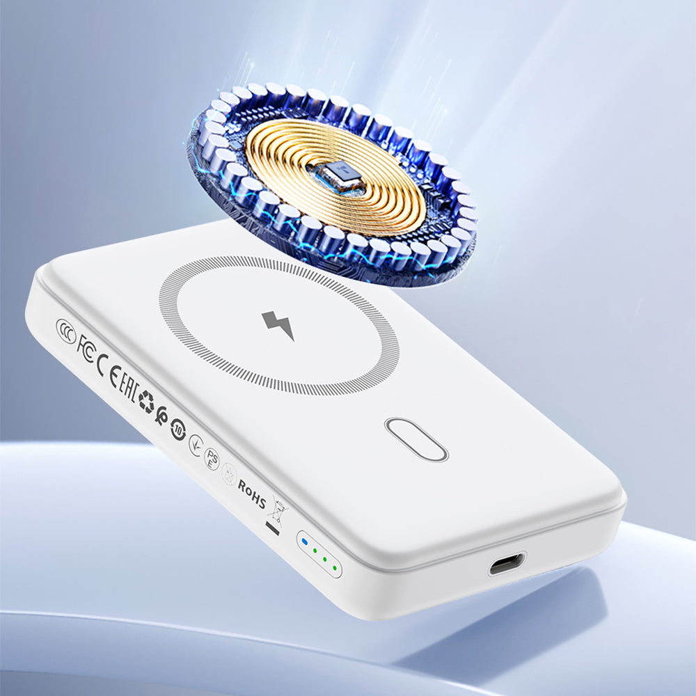 Wiwu Wi-P043 LED Işık Göstergeli Standlı Taşınabilir M-safe Wireless Powerbank 10.000mAh 15W Beyaz