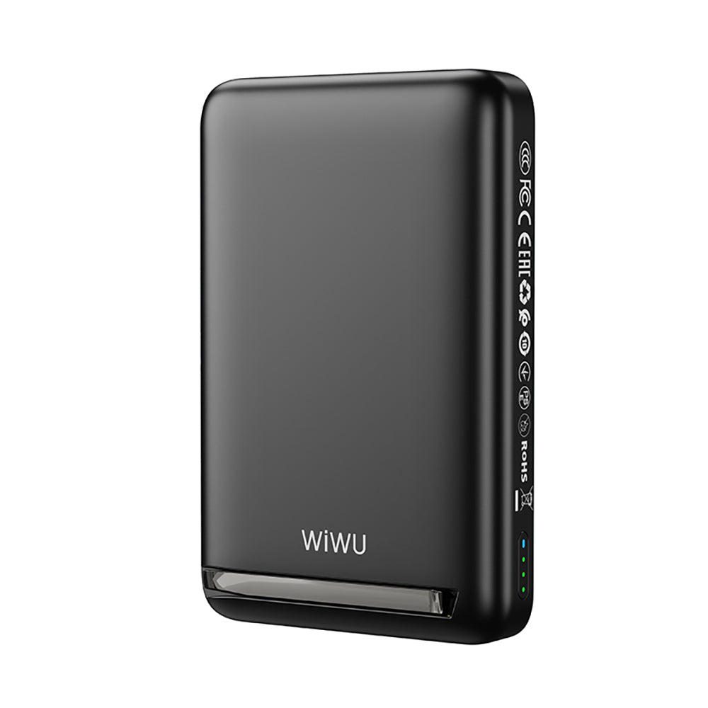 Wiwu Wi-P043 LED Işık Göstergeli Standlı Taşınabilir M-safe Wireless Powerbank 10.000mAh 15W Siyah