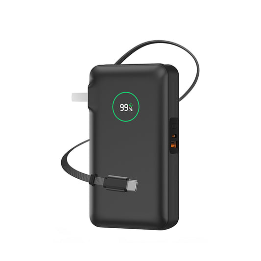 Wiwu Wi-P049 Noble Serisi Type-C Kablolu Dijital LED Göstergeli Powerbank PD 35W 10000mAh Gri
