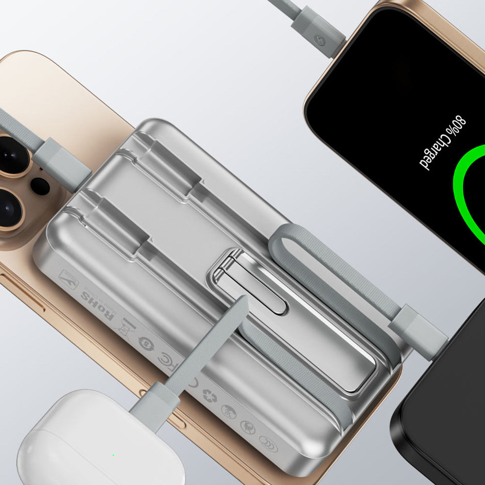 Wiwu Wi-P056 Taşınabilir Wireless Şarj ve PD Hızlı Şarj Özellikli Powerbank 15W 10000mAh Siyah