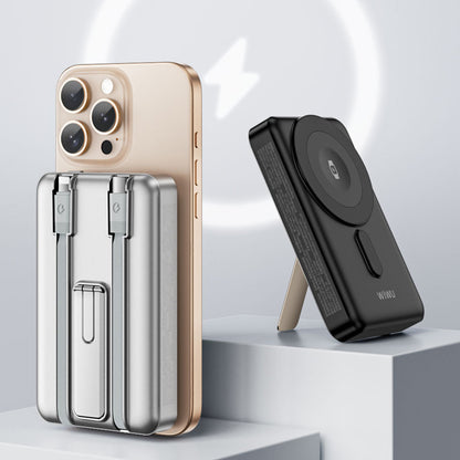 Wiwu Wi-P056 Taşınabilir Wireless Şarj ve PD Hızlı Şarj Özellikli Powerbank 15W 10000mAh Siyah