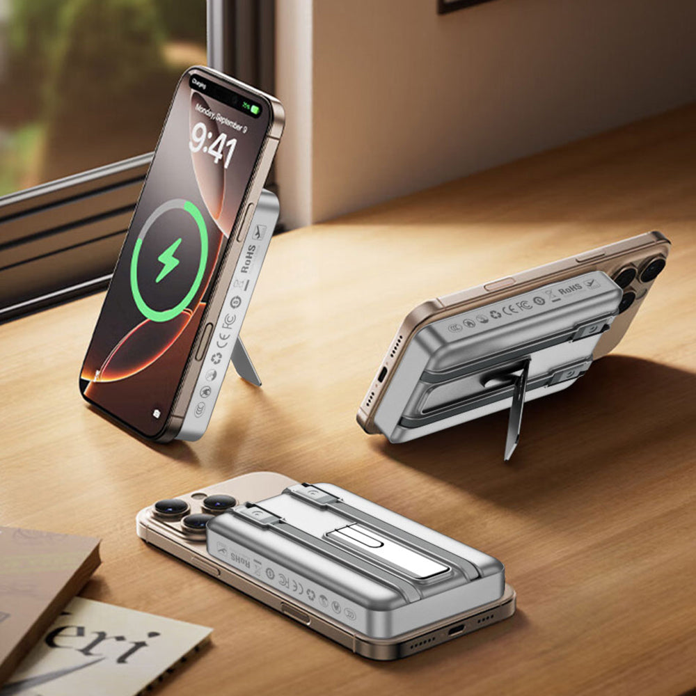 Wiwu Wi-P056 Taşınabilir Wireless Şarj ve PD Hızlı Şarj Özellikli Powerbank 15W 10000mAh Siyah