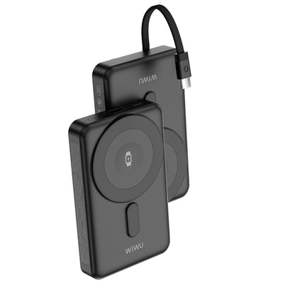 Wiwu Wi-P056 Taşınabilir Wireless Şarj ve PD Hızlı Şarj Özellikli Powerbank 15W 10000mAh Siyah