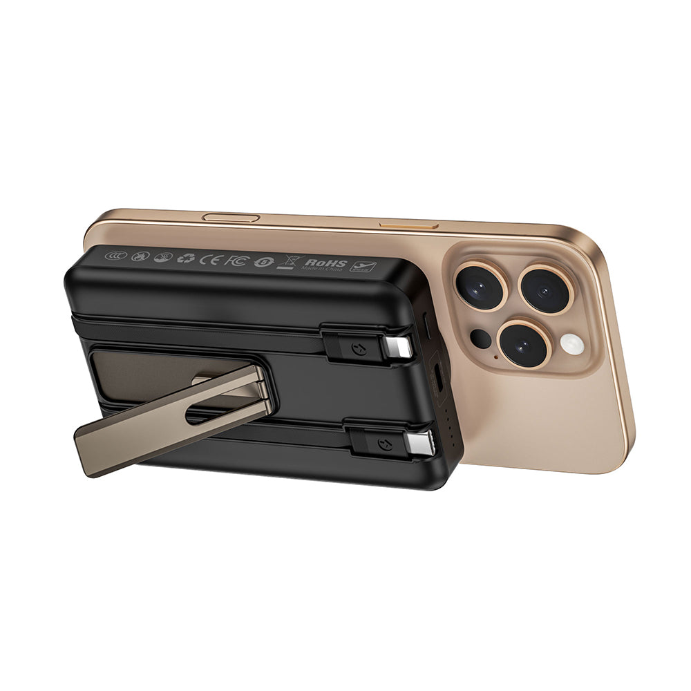 Wiwu Wi-P056 Taşınabilir Wireless Şarj ve PD Hızlı Şarj Özellikli Powerbank 15W 10000mAh Gri