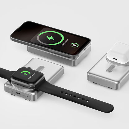 Wiwu Wi-P056 Taşınabilir Wireless Şarj ve PD Hızlı Şarj Özellikli Powerbank 15W 10000mAh Gri