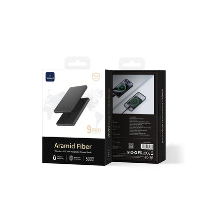 Wiwu Wi-P072 PD 20W M-safe Şarj Özellikli Ultra İnce Aramid Fiber Powerbank 15W 5000mAh Siyah
