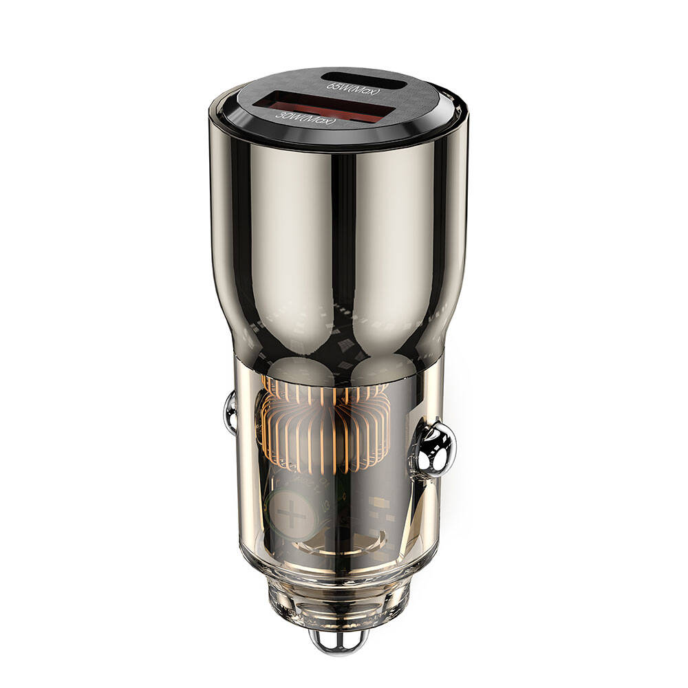 Wiwu Wi-QC012 Geek Serisi Type-C + USB-A Hızlı Şarj Özellikli Transparan Tasarımlı Araç Şarj Aleti 95W Siyah