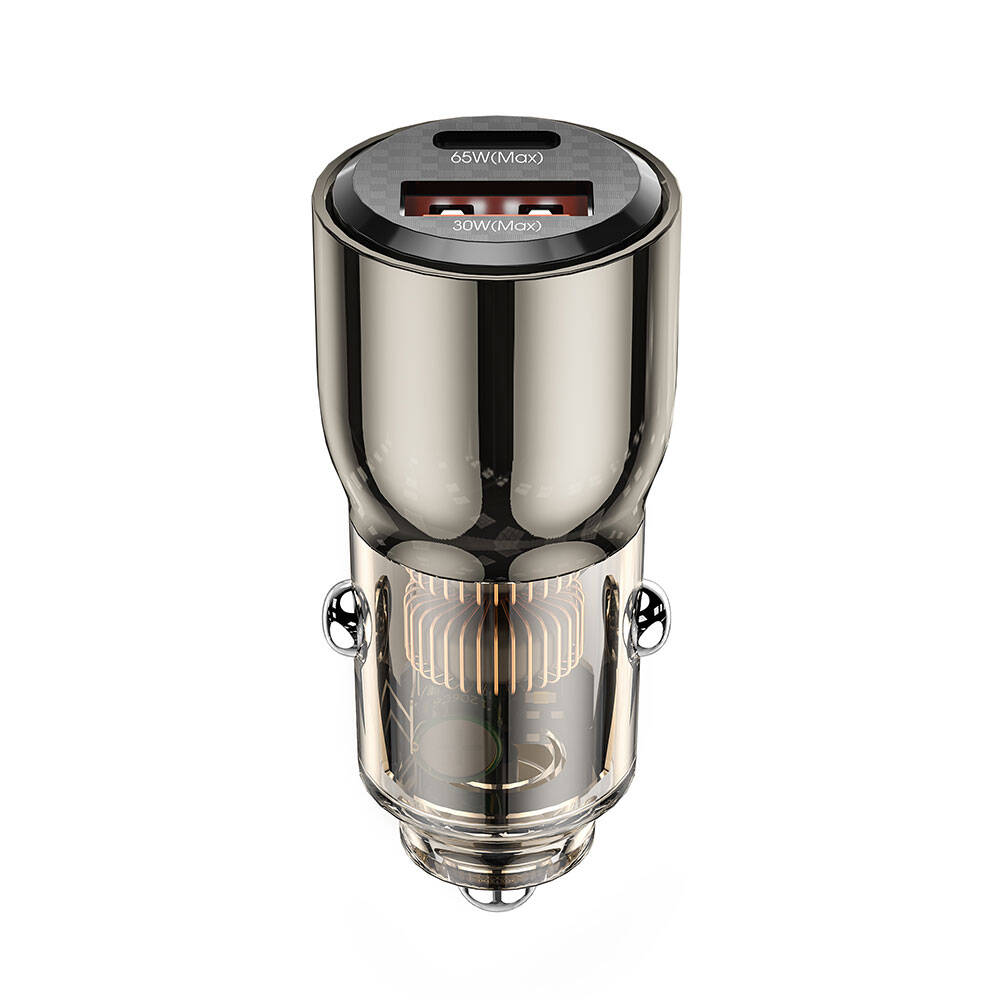 Wiwu Wi-QC012 Geek Serisi Type-C + USB-A Hızlı Şarj Özellikli Transparan Tasarımlı Araç Şarj Aleti 95W Siyah