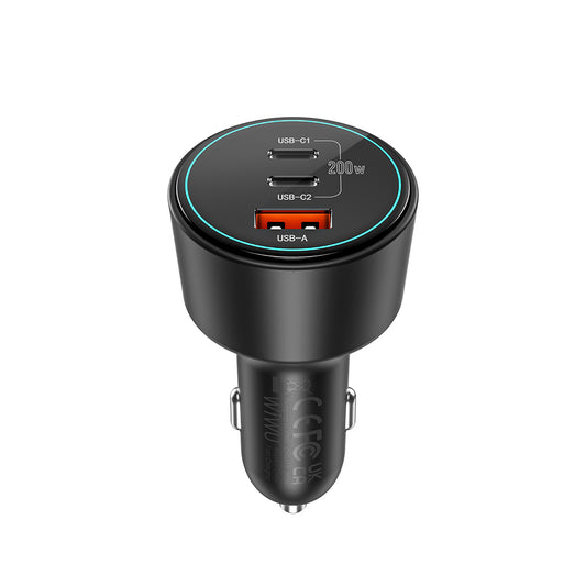 Wiwu Wi-QC026 Starship Serisi Hızlı Şarj Özellikli Dual Type-C + USB-A Portlu Araç Şarj Aleti 200W