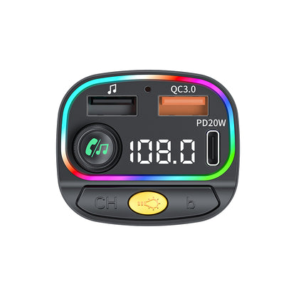 Wiwu Wi-QC031 RGB Bluetooth Transmitter MP3 Type-C ve USB-A Araç Şarjı Siyah