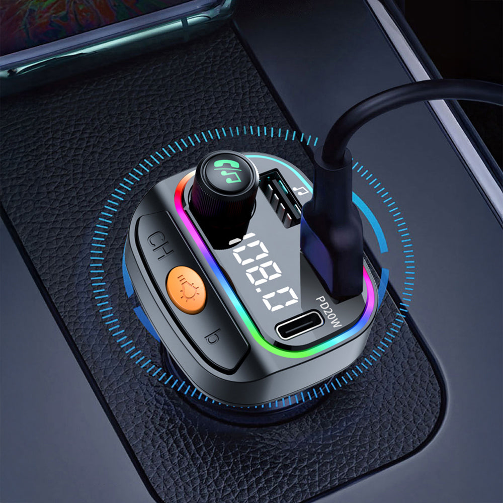 Wiwu Wi-QC031 RGB Bluetooth Transmitter MP3 Type-C ve USB-A Araç Şarjı Siyah