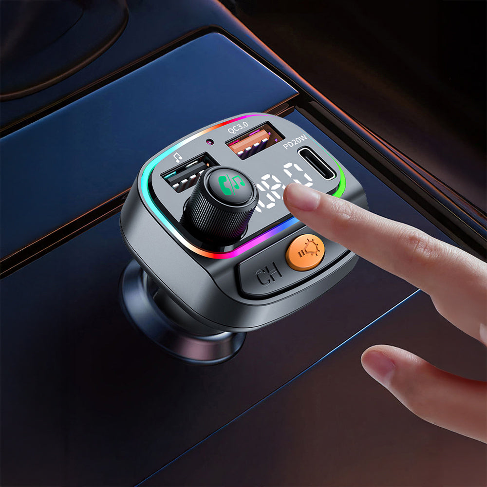 Wiwu Wi-QC031 RGB Bluetooth Transmitter MP3 Type-C ve USB-A Araç Şarjı Siyah