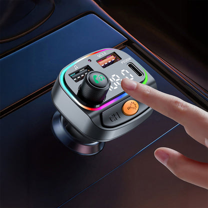 Wiwu Wi-QC031 RGB Bluetooth Transmitter MP3 Type-C ve USB-A Araç Şarjı Siyah