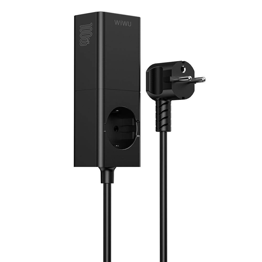 Wiwu Wi-S004 GaN Tech Çift Type-C ve Çift USB-A Girişli Priz 100W 150cm Siyah