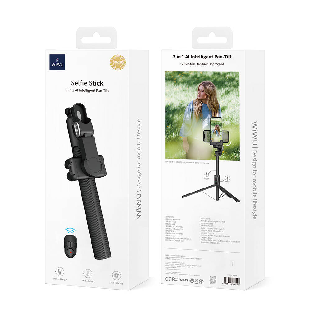 Wiwu Wi-SE009 Çok Fonksiyonlu Sabitleyici Ayrılabilir Tripod Selfie Çubuğu Siyah