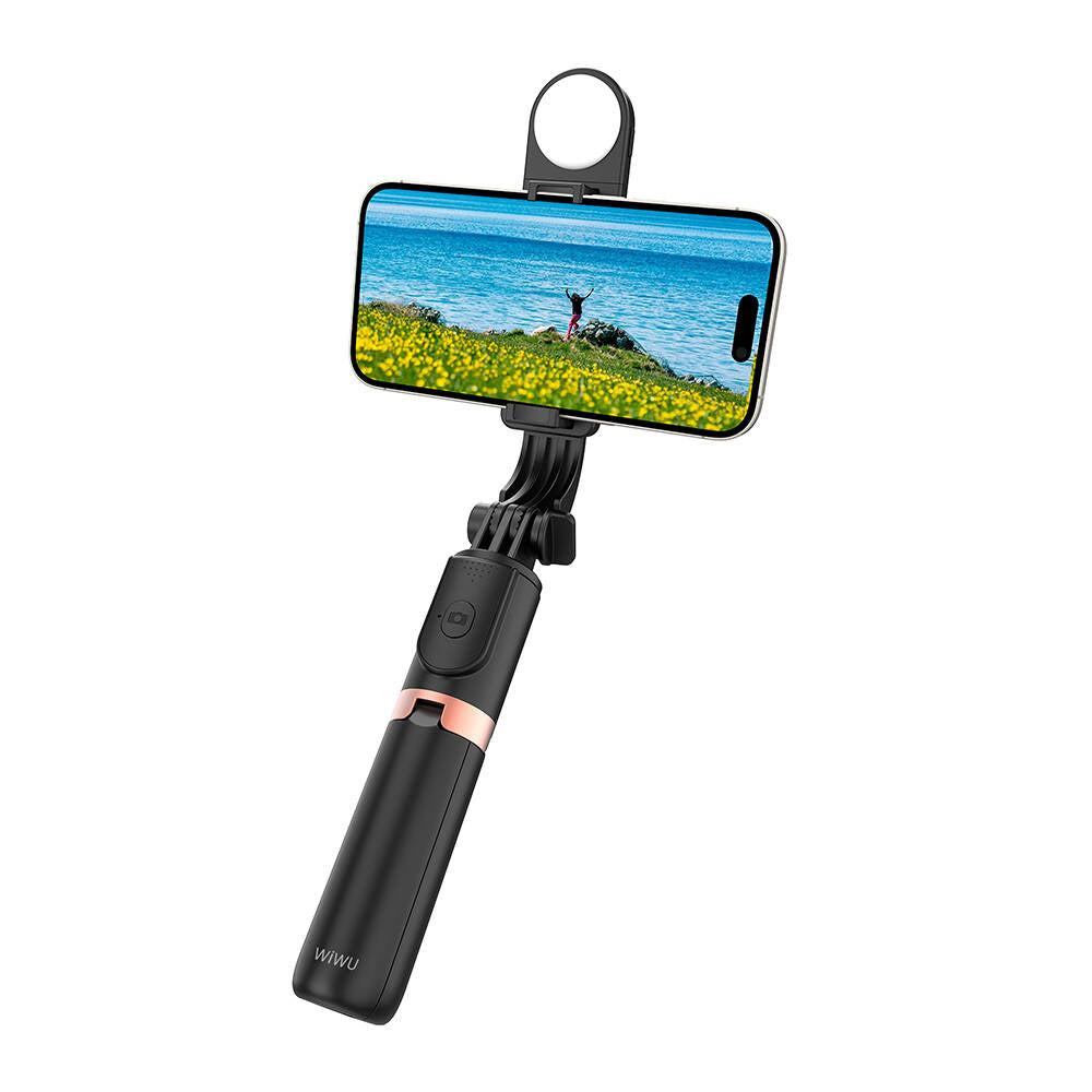 Wiwu Wi-SE011 Dolgu Işıklı Teleskopik Tripod ve Mini Selfie Çubuğu Siyah