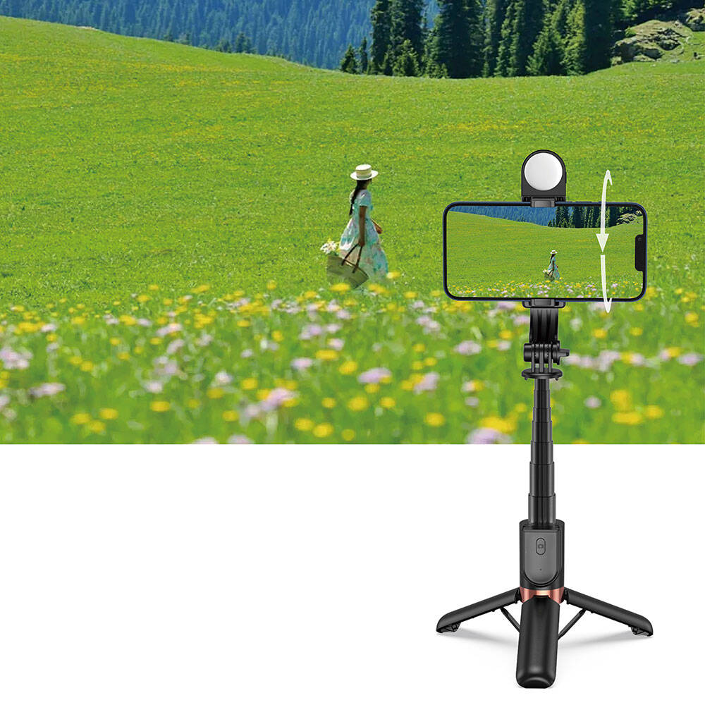 Wiwu Wi-SE011 Dolgu Işıklı Teleskopik Tripod ve Mini Selfie Çubuğu Siyah