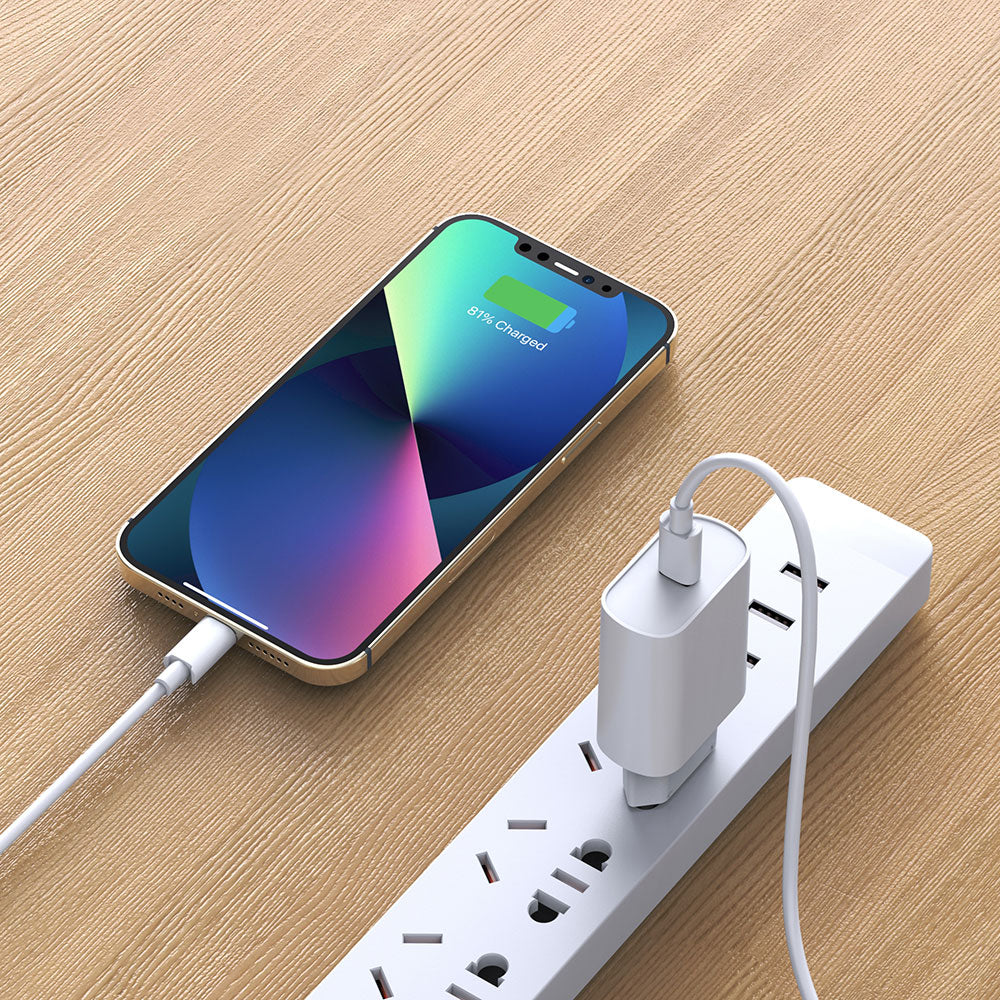 Wiwu Wi-U001 Quick 20W Tek Bağlantılı Şarj Başlığı Type-C to Lightning PD 20W Kablolu Şarj Seti Beyaz