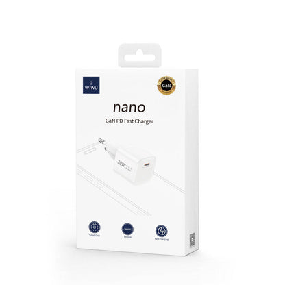 Wiwu Wi-U006 GaN Tech PD Hızlı Şarj Özellikli Seyahat Şarj Başlığı 30W Beyaz