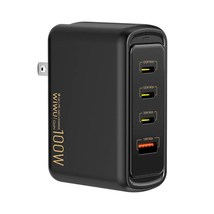 Wiwu Wi-U022W Warrior Serisi GaN Teknolojili 100W QC+PD Universal Hızlı Şarj Başlığı Siyah