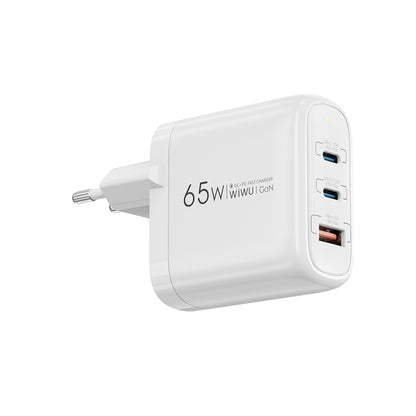 Wiwu Wi-U024 EU Serisi Dual Type-C PD & USB-A GaN Teknolojili Hızlı Şarj Başlığı 65W Beyaz