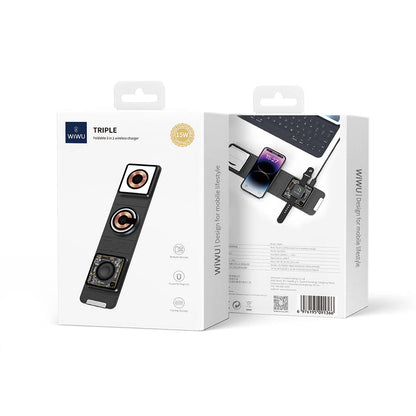 Wiwu Wi-W001 3in1 Katlanabilir Magnetik Kablosuz Şarj Standı Gri