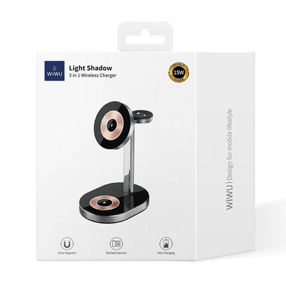 Wiwu Wi-W003 Light and Shadow 3in1 Hızlı Şarj Özellikli Magnetik Kablosuz Şarj Standı Siyah