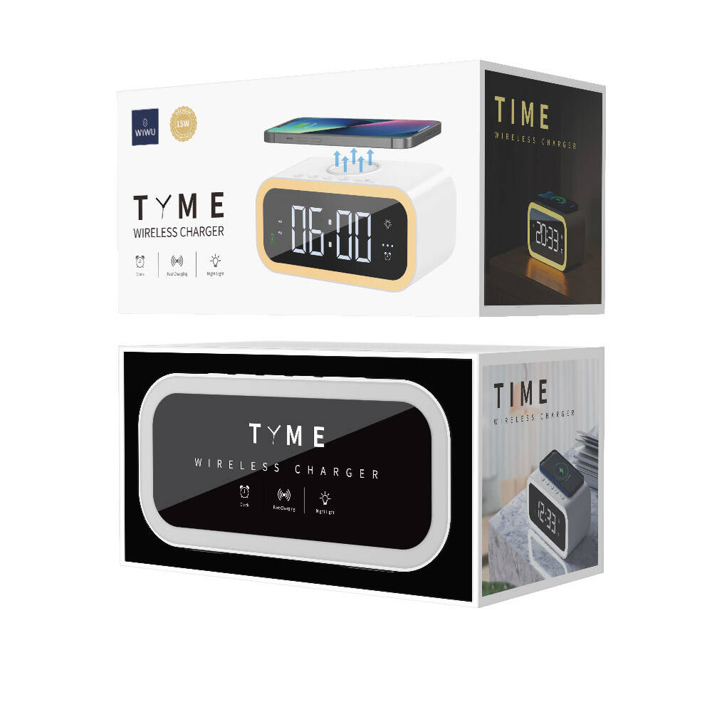 Wiwu Wi-W015 Time 4in1 Dijital Saat Alarm ve LED Işık Özellikli Wireless Şarj Aleti Beyaz