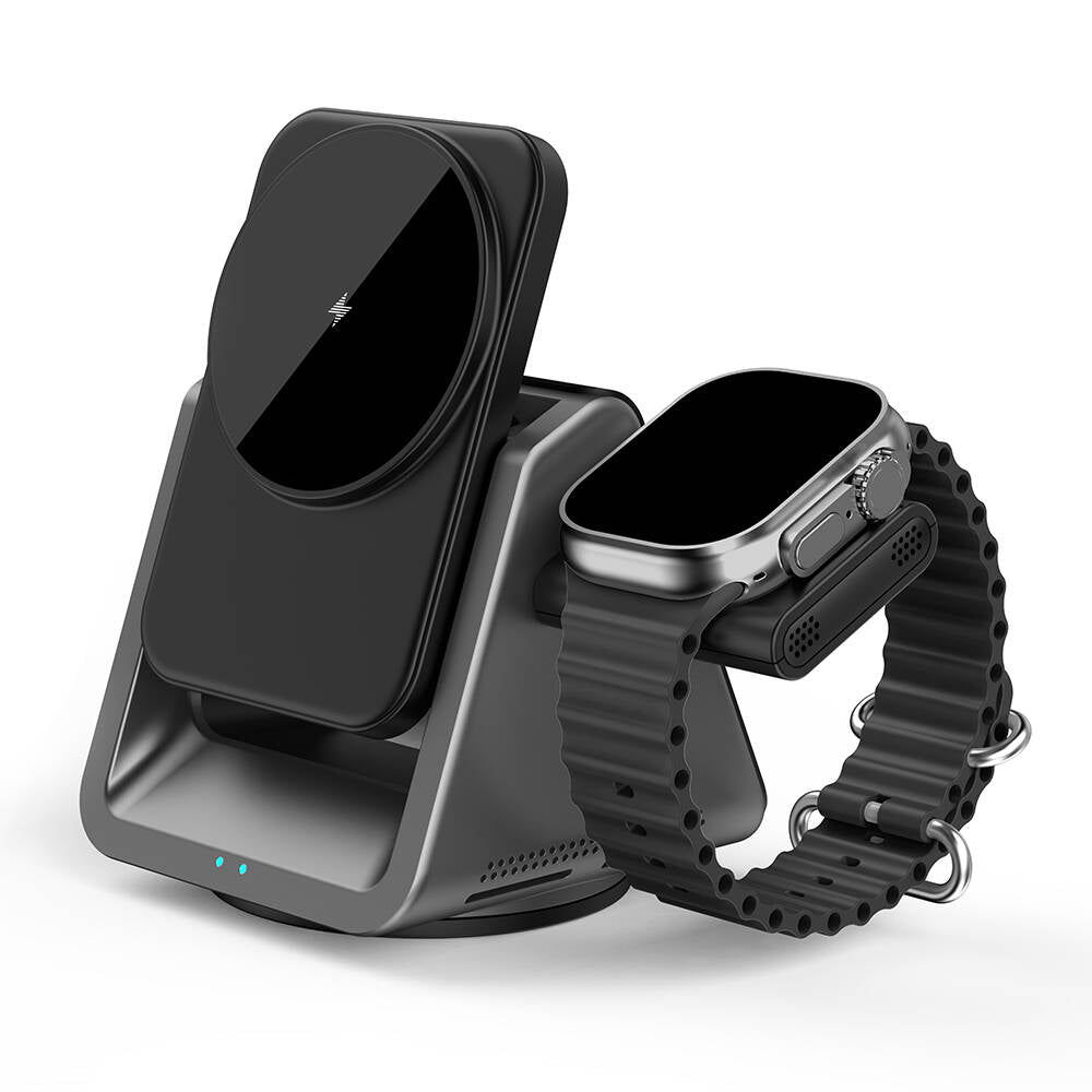 Wiwu Wi-W018 Coolpad Serisi Telefon ve Akıllı Saat İçin 15W 3in1 Kablosuz Şarj Standı Siyah