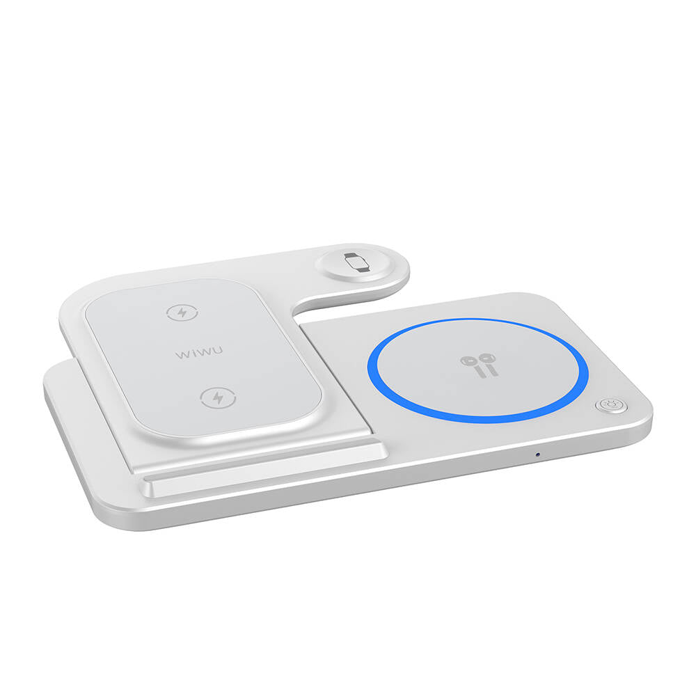 Wiwu Wi-W020 3in1 Katlanabilir Hızlı Şarj Özellikli Magnetik Kablosuz Şarj Standı Beyaz