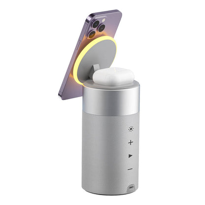 Wiwu Wi-W022 Kablosuz Şarj Standlı Ambiyans Işıklı Bluetooth Speaker Hoparlör Gümüş