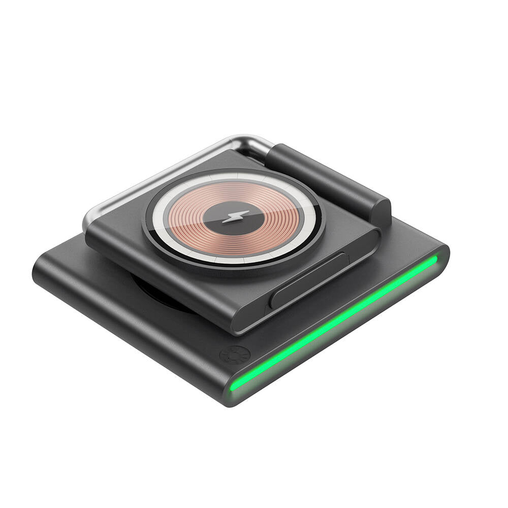 Wiwu Wi-W023 Geek Telefon&Akıllı Saat&Kulaklık İçin 15W 3in1 Katlanabilen Hareketli Başlık Kablosuz Şarj Standı Siyah