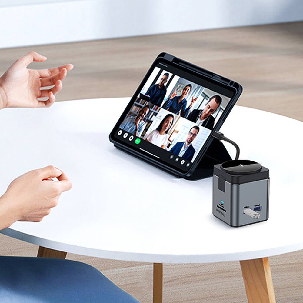 Wiwu Wi-W025 9in1 M-safe Şarj Özellikli Type-C Hub PD 100W USB 3.0 SD/TF HDMI RJ45 Gri