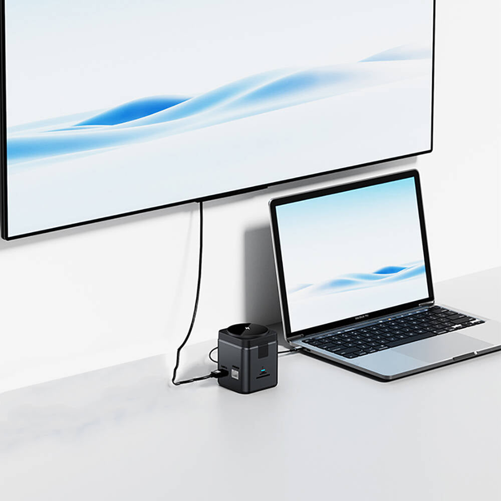 Wiwu Wi-W025 9in1 M-safe Şarj Özellikli Type-C Hub PD 100W USB 3.0 SD/TF HDMI RJ45 Gri