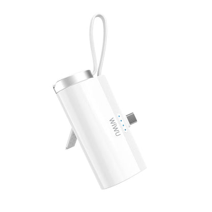 Wiwu Wi-W026 Capsule Serisi 2in1 Mini Taşınabilir Standlı Askılı Type-C PD Powerbank 5000mAh Beyaz