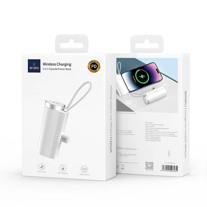 Wiwu Wi-W026 Capsule Serisi 2in1 Mini Taşınabilir Standlı Askılı Type-C PD Powerbank 5000mAh Beyaz