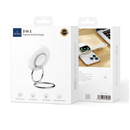 Wiwu Wi-W027 Standlı Hızlı ve M-safe Şarj Özellikli Kablosuz Şarj Aleti 15W Beyaz