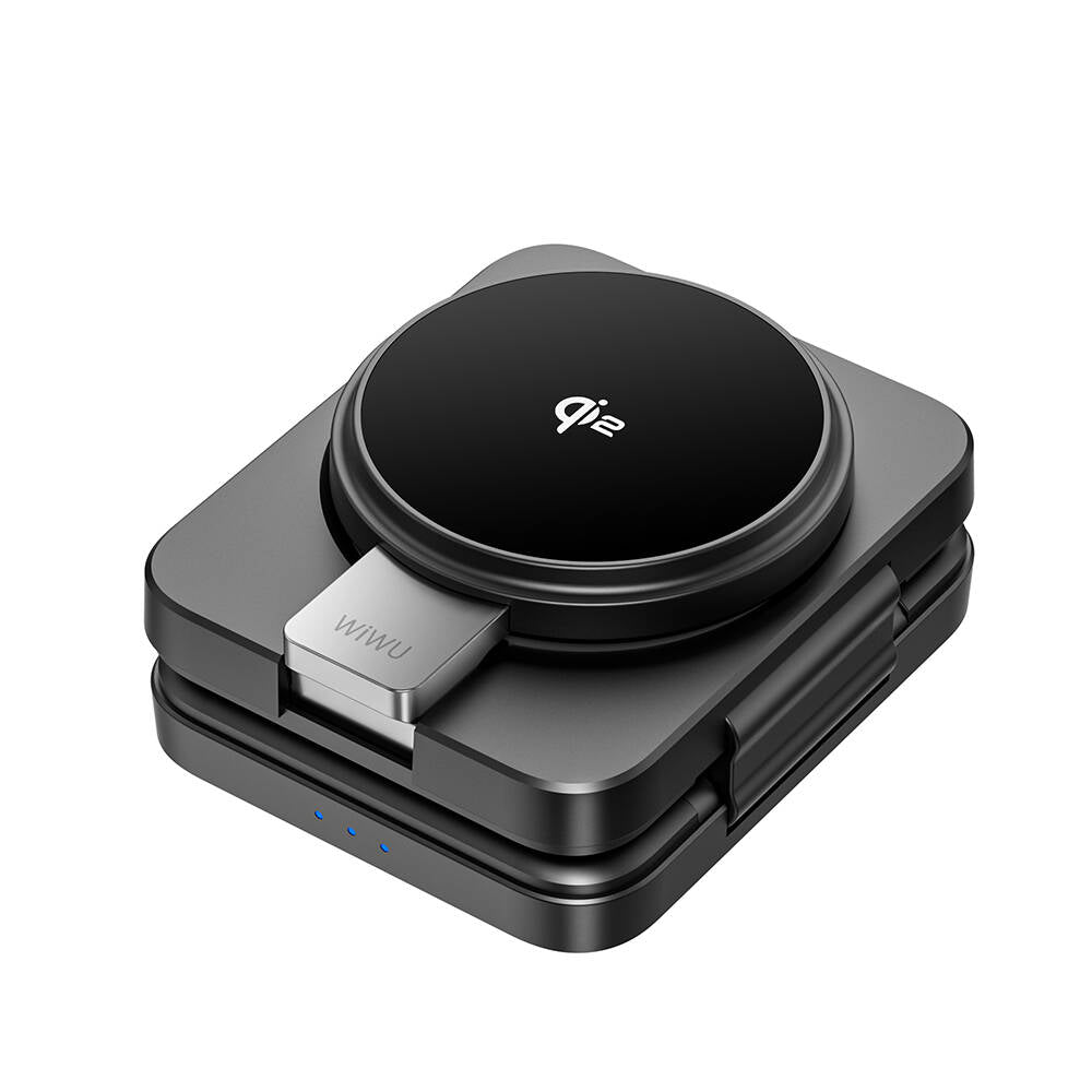 Wiwu Wi-W028 Qi2 Şarj Teknolojili Katlanabilir LED Işık Göstergeli 3in1 Kablosuz Şarj Standı Siyah