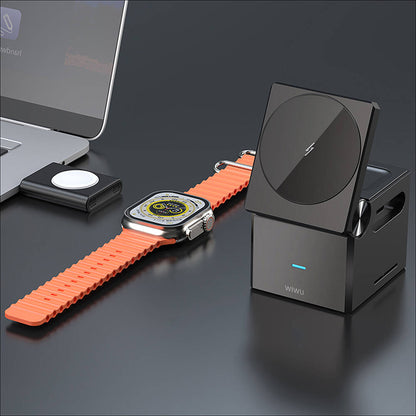 Wiwu Wi-W030 Small Square Küp Tasarımlı Telefon & Akıllı Saat & Kulaklık İçin 15W 3in1 Kablosuz Şarj Standı Gri