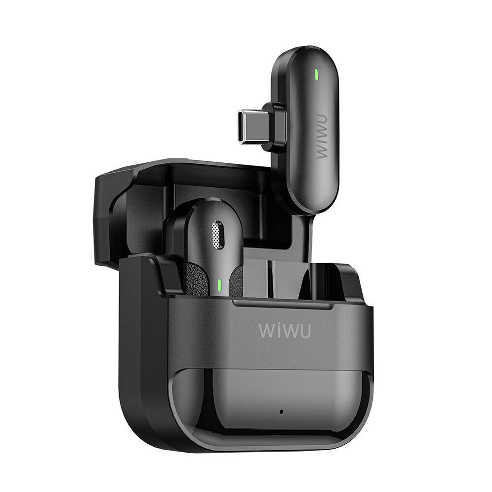 Wiwu Wi-WM001 Type-C Şarj Portlu Kablosuz Yaka Mikrofonu Siyah
